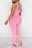 Pink Fashion Casual Solid Basic U Neck Skinny Jumpsuits