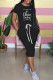 Black Fashion Casual Print Letter O Neck Dresses