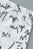 White Casual Street Print Tassel Patchwork Asymmetrical O Neck Short Sleeve Two Pieces