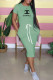 Light Green Fashion Casual Print Letter O Neck One Step Skirt Dresses