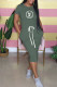 Green Fashion Casual Print Letter O Neck One Step Skirt Dresses