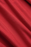 Red Casual Print Bandage Patchwork Fold O Neck One Step Skirt Dresses