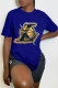 Blue Fashion Street Print Patchwork O Neck T-Shirts