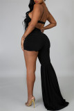 Rose Red Fashion Sexy Solid Hollowed Out Backless Asymmetrical Spaghetti Strap Skinny Jumpsuits