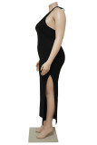 Black Sexy Casual Solid Bandage Backless Slit Halter Plus Size Jumpsuits