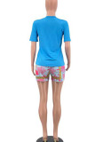 Rose Red Casual Street Print Patchwork O Neck Short Sleeve Two Pieces
