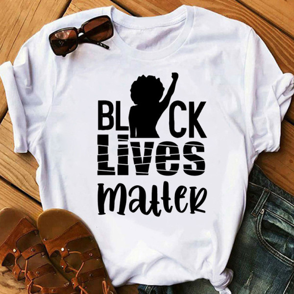 White Black Fashion Casual Print Basic O Neck T-Shirts