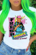 White Fashion Street Print Patchwork Letter O Neck T-Shirts