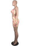 Orange Yellow Fashion Sexy Print Backless Strapless Sleeveless Two Pieces
