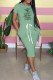 Light Green Fashion Casual Print Letter O Neck One Step Skirt Dresses