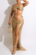 Gold Fashion Sexy Solid Hollowed Out Backless Swimwears Three-piece Set (Without Paddings)