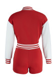 Red Casual Solid Split Joint Buckle Long Sleeve Two Pieces