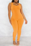 Pink Fashion Casual Solid Basic U Neck Skinny Jumpsuits
