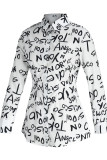 Black Fashion Casual Letter Print Basic Turndown Collar Shirt Dress Dresses