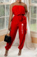Red Fashion Street Print Letter Strapless Jumpsuits
