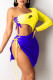 Yellow Blue Fashion Sexy Print Patchwork One Shoulder One Step Skirt Dresses