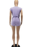 Pink Casual Solid Patchwork O Neck Sleeveless Two Pieces