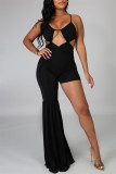 Rose Red Fashion Sexy Solid Hollowed Out Backless Asymmetrical Spaghetti Strap Skinny Jumpsuits