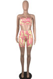 Orange Yellow Fashion Sexy Print Backless Strapless Sleeveless Two Pieces