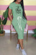 Light Green Fashion Casual Print Letter O Neck Dresses
