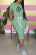 Light Green Fashion Casual Print Letter O Neck One Step Skirt Dresses