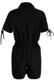 Red Fashion Casual Patchwork Solid Draw String Frenulum Turndown Collar Regular Romper