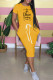 Yellow Fashion Casual Print Letter O Neck Dresses