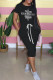 Black Fashion Casual Print Letter O Neck One Step Skirt Dresses