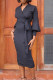 Black Casual Solid Patchwork V Neck One Step Skirt Dresses