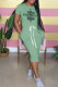 Light Green Fashion Casual Print Letter O Neck One Step Skirt Dresses