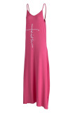 Coffee Sexy Casual Print Backless Spaghetti Strap Long Dress