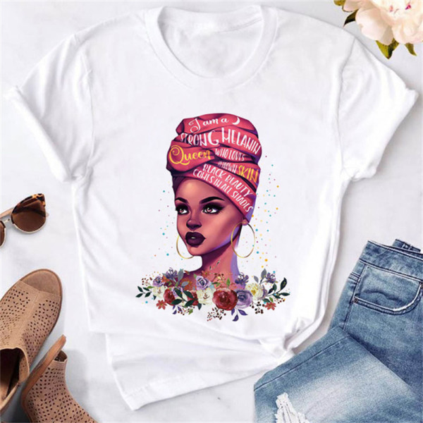 Powder White Fashion Casual Print Basic O Neck T-Shirts