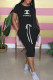 Black Fashion Casual Print Letter O Neck One Step Skirt Dresses