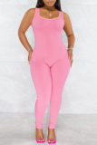 Pink Fashion Casual Solid Basic U Neck Skinny Jumpsuits