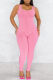 Pink Fashion Casual Solid Basic U Neck Skinny Jumpsuits