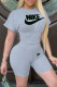 Grey Fashion Sportswear Print Letter O Neck Short Sleeve Two Pieces