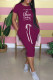 Fuchsia Fashion Casual Print Letter O Neck Dresses