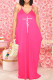 Rose Red Sexy Casual Print Backless Spaghetti Strap Long Dress