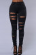 Black Street Solid Ripped Buttons High Waist Regular Denim