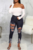 Black Fashion Casual Solid Ripped Split Joint High Waist Skinny Denim Jeans