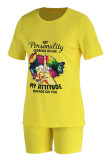 Pink Casual Print Patchwork O Neck Short Sleeve Two Pieces