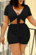 Black Fashion Casual Solid Bandage V Neck Short Sleeve Two Pieces
