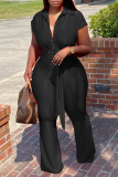 Pink Fashion Solid Bandage Turndown Collar Boot Cut Jumpsuits
