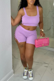 Light Color Sexy Solid Hollowed Out Square Collar Sleeveless Two Pieces