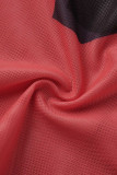 Red Sexy Print Patchwork See-through O Neck One Step Skirt Dresses