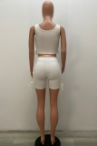 Light Color Sexy Solid Hollowed Out Square Collar Sleeveless Two Pieces