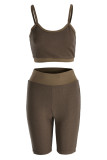 White Casual Sportswear Solid Backless Spaghetti Strap Sleeveless Two Pieces