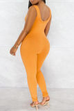 Pink Fashion Casual Solid Basic U Neck Skinny Jumpsuits