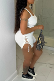 Light Color Sexy Solid Hollowed Out Square Collar Sleeveless Two Pieces
