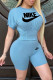 Light Blue Fashion Sportswear Print Letter O Neck Short Sleeve Two Pieces